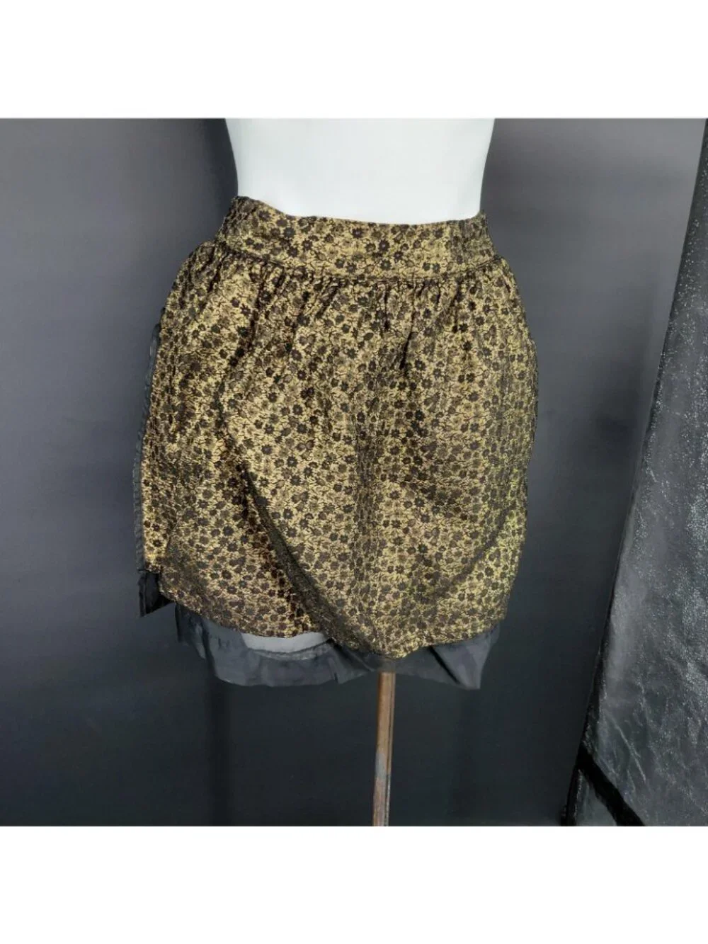 Vint Apron Skirt Women Black Wrap Floral Chiffon Bow Pocket Kitchen Party Gothic
